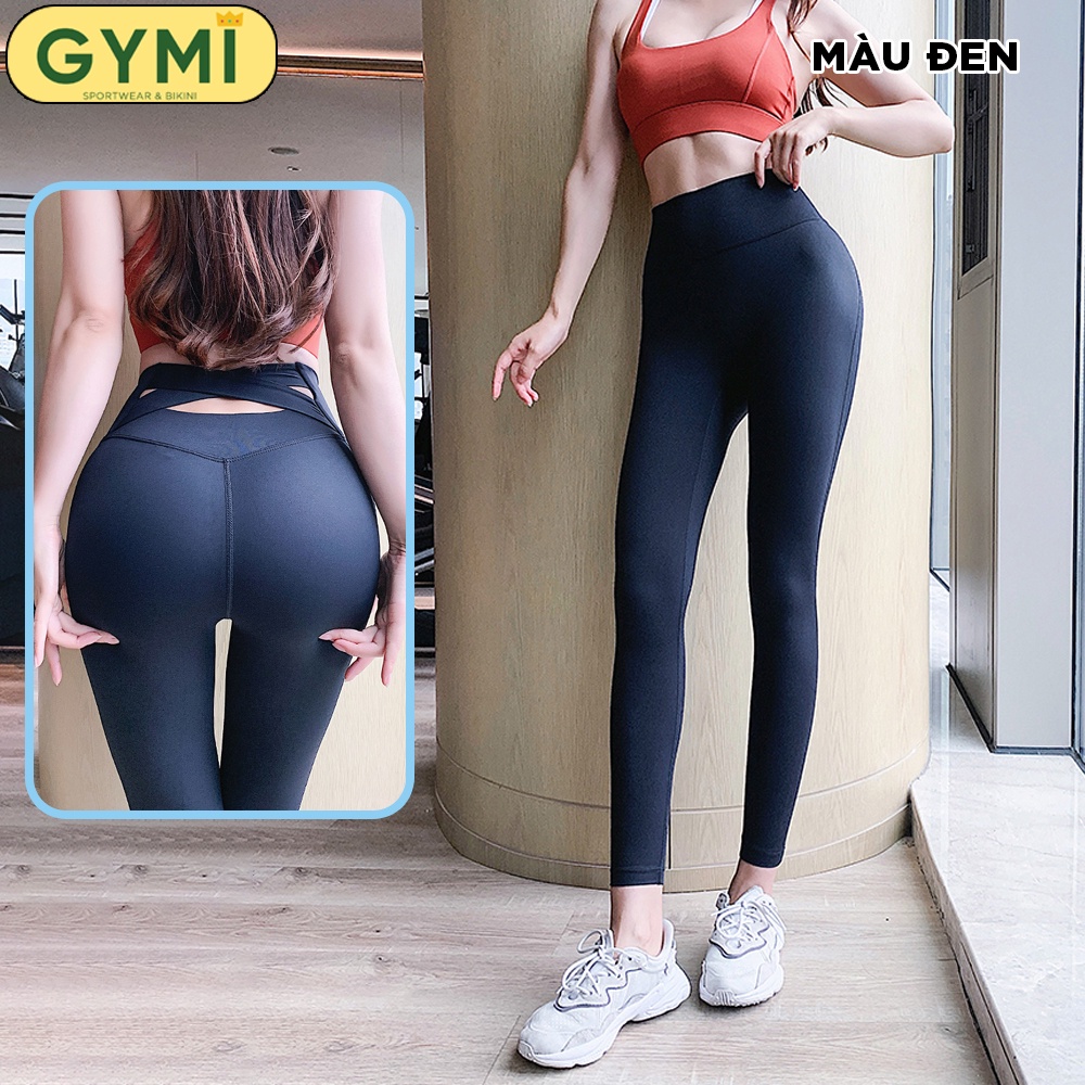 Quần tập gym yoga nữ chất thun lạnh GYMI QD41 dáng legging thể thao cao cấp mịn mát lưng cao chéo co giãn