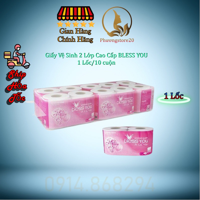 Giấy Vệ Sinh Bless You 2 Lớp, Lốc 10 Cuộn Hồng HCM