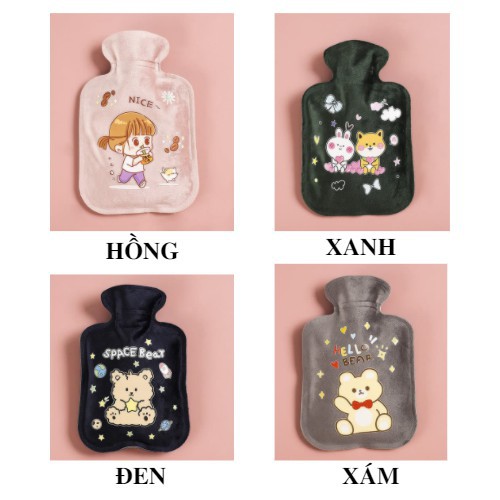 Túi chườm nóng lạnh nhung mềm giảm đau bụng kinh, túi chườm giữ ấm hạ sốt 350ml TC1
