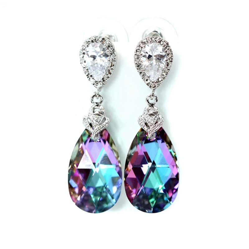 Khuyên tai đính đá zircon màu tím thiết kế đơn giản thanh lịch cho nữ