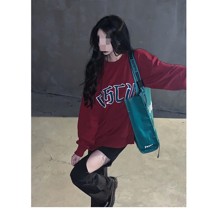 COZOK Áo sweater tay dài cổ tròn dáng rộng dễ phối đồ hợp thời trang