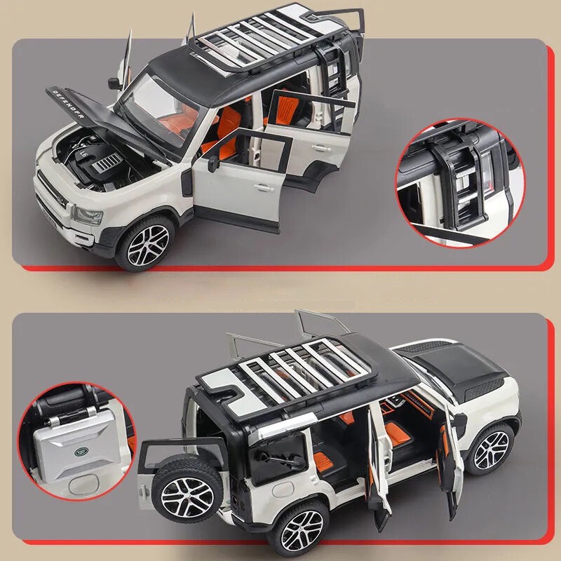 MÔ HÌNH XE LAND ROVER DEFENDER 1:24 CHEZHI vỏ hợp kim, hiệu ứng âm thanh, đèn sáng, đồ chơi trẻ em sưu tâm, trưng bày