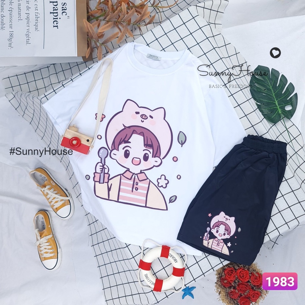 [Xưởng Giá Gốc] Set đồ bộ ngắn cartoon hoạt hình .Unisex form rộng Xưởng Giá Gốc Mã SP002018