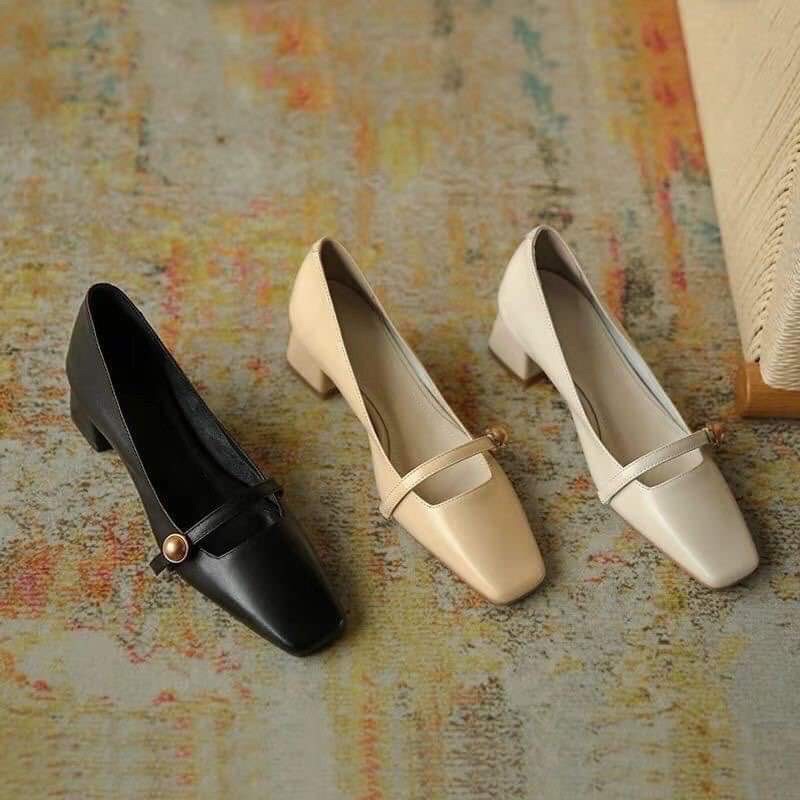 (SẴN ĐEN 39,37)Giày cao gót quai ngang vintage cổ điển