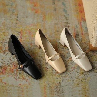 (SẴN ĐEN 39,37)Giày cao gót quai ngang vintage cổ điển
