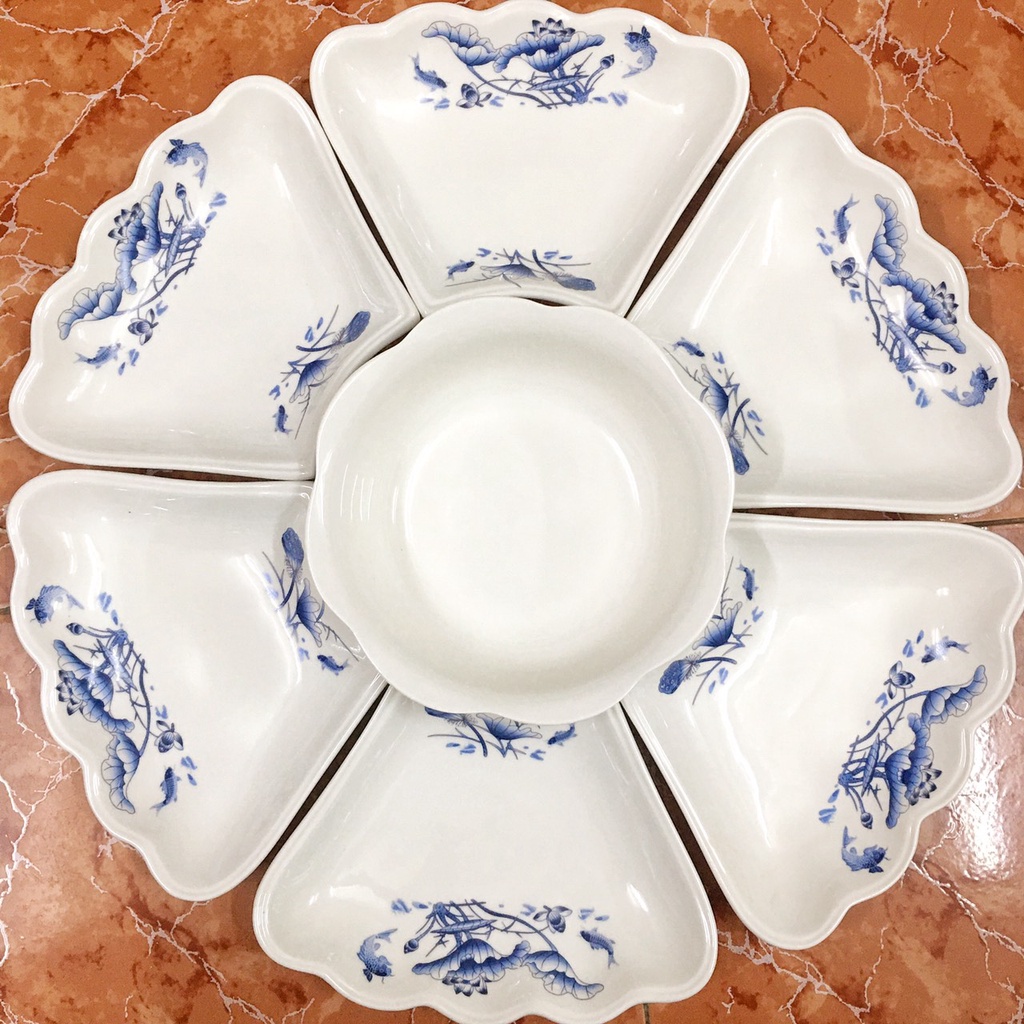 Bộ Bát Đĩa Hoa Mặt Trời Trắng Trơn, Sét bát đĩa hoa sứ Minh Châu cao cấp