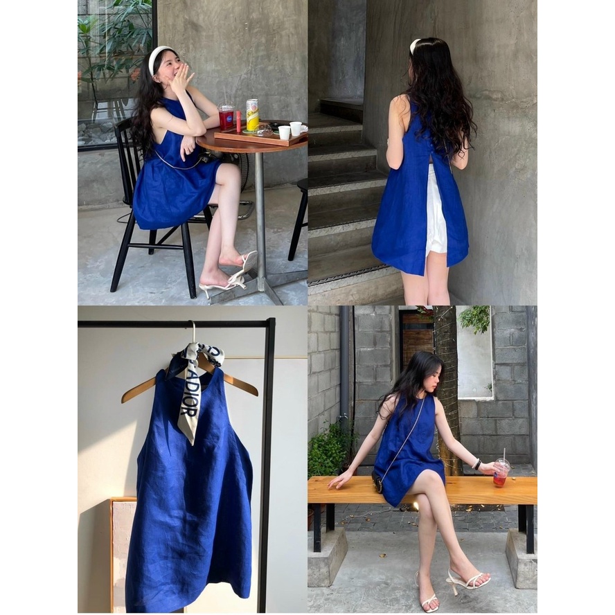 MÃ S101 - Set áo xanh nút bọc kiểu khoét lưng, sát nách + quần short trắng. Set cực xinh để đi du lịch và dạo phố