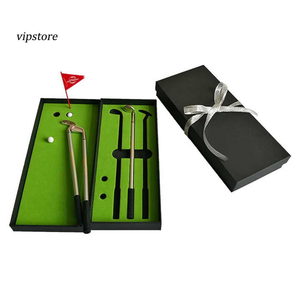 Mini Course Desktop Golf Club Ball Putting Green Flag Ballpoint Pen Set