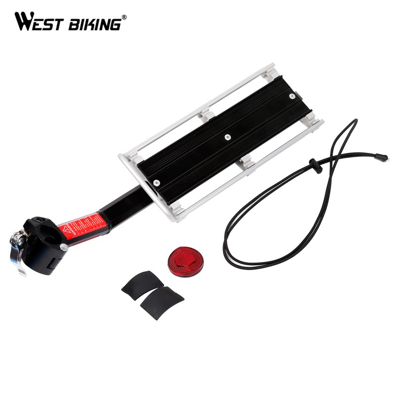 Giá để đồ WEST BIKING gắn ghế sau chở hành lý cho có đai an toàn và đèn hậu an toàn chịu lực 10kg