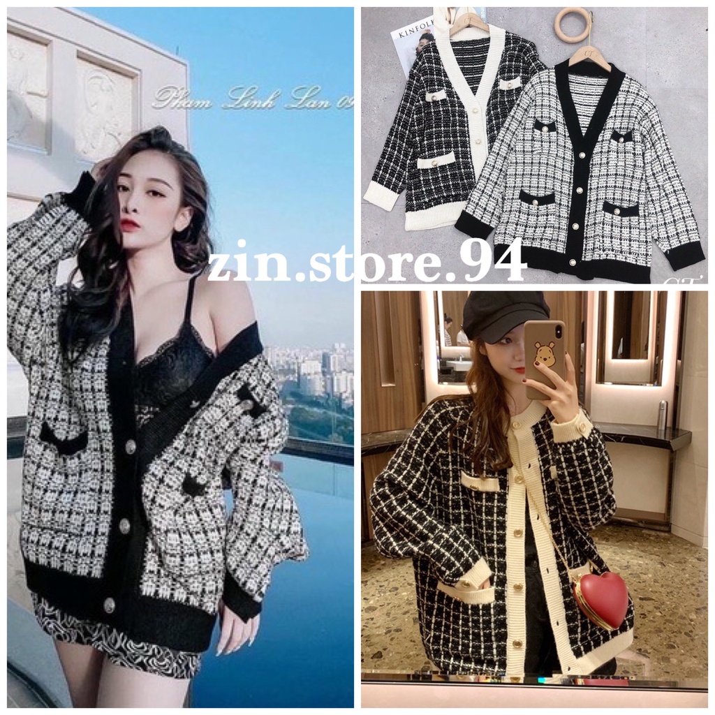 Áo khoác len cardigan hạt gạo kẻ hàng Quảng Châu cao cấp loại 1 đẹp (có ảnh + video thật) Zinstore94