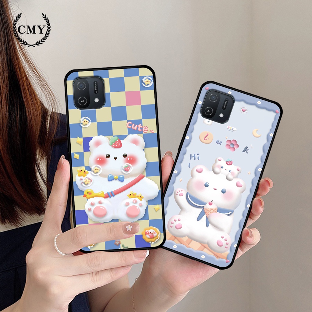 Ốp lưng Oppo A16k in hình caro gấu thỏ dễ thương