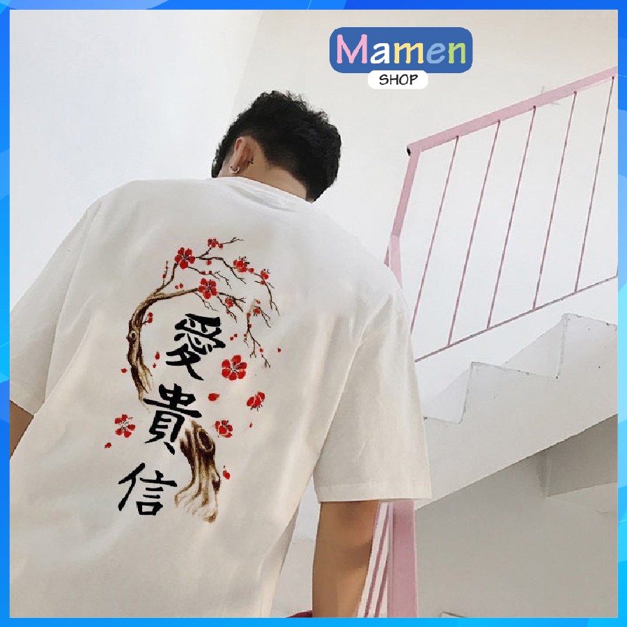 Áo thun tay lỡ UNISEX Nam Nữ HOA RƠI CỬA PHẬT VẠN MA016, áo phông oversize Hoa rơi cửa phật kiểu Mamen shop MA0016