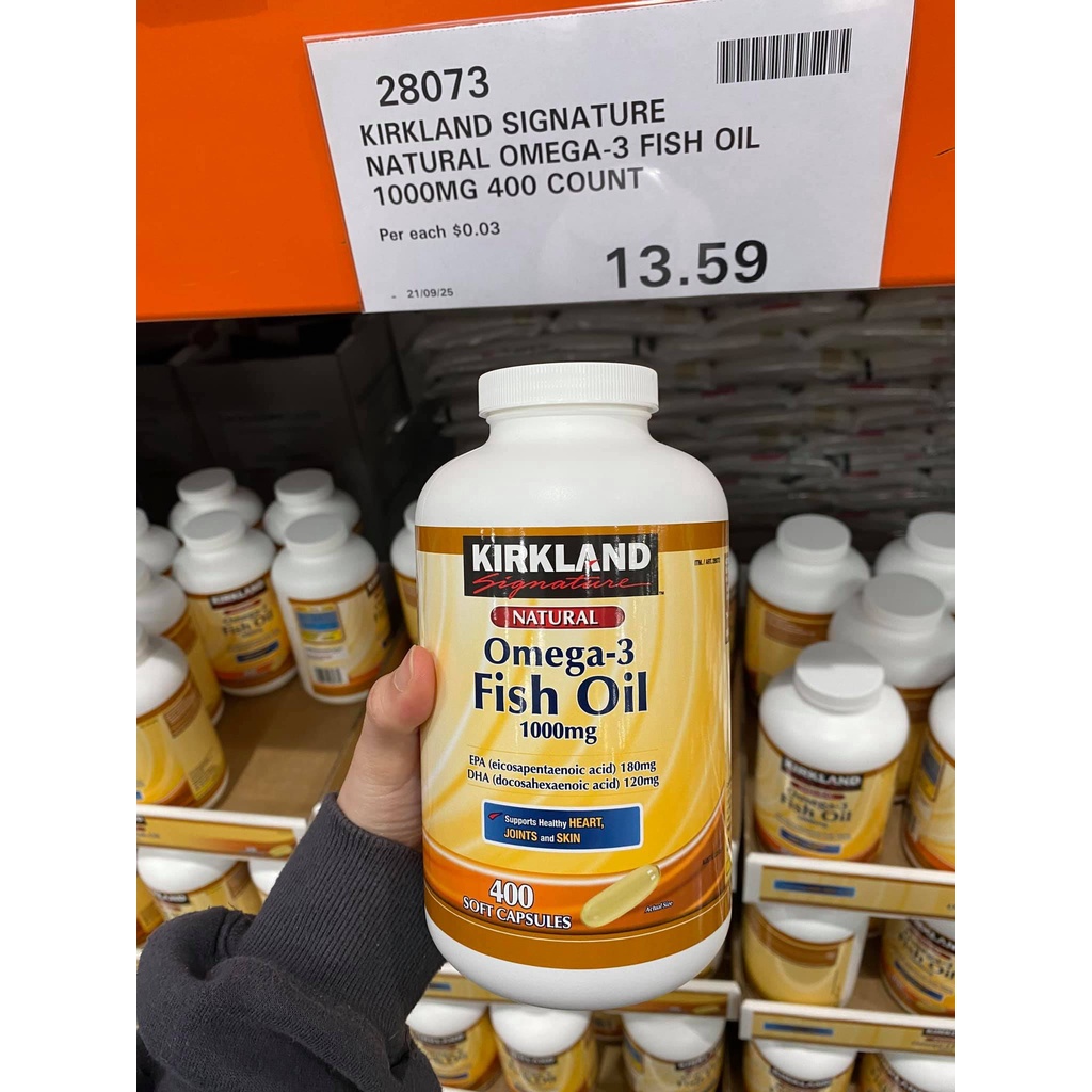 VIÊN DẦU CÁ OMEGA-3 𝗙𝗜𝗦𝗛 𝗢𝗜𝗟 𝟭𝟬𝟬𝟬𝗠𝗚 K.IRKLAND SIGNATURE 400 viên