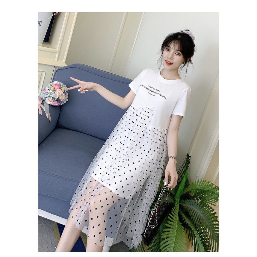 Váy bầu thiết kế CHẤT COTTON thoáng mát, phối ren siêu xinh W168