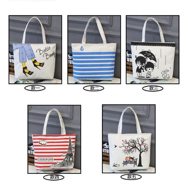 Túi Tote Vải Canvas Quai Tròn Có Khóa Kéo Phong Cách Ullzang Hàn Quốc