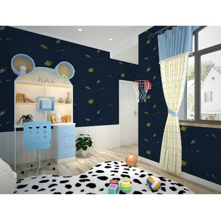 Cuộn 10 mét giấy dán tường Vũ trụ xanh 45cm sẵn keo