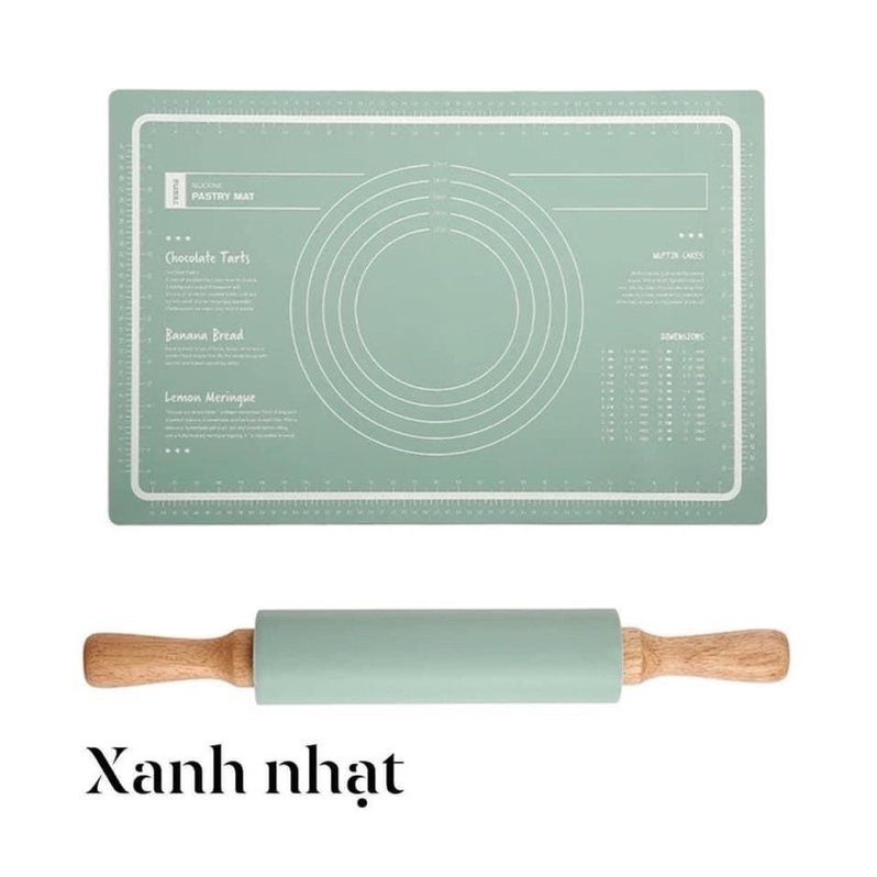 Thảm nhào bột sillicon chống dính kèm cây lăn bột silicon tiện dụng,  Dụng cụ cán bột làm bánh