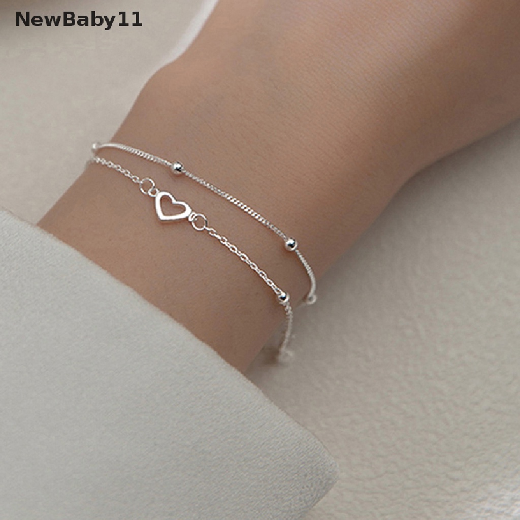 Vòng Tay Hai Lớp Mặt Hình Trái Tim Màu Bạc Có Thể Điều Chỉnh Cho Nữ