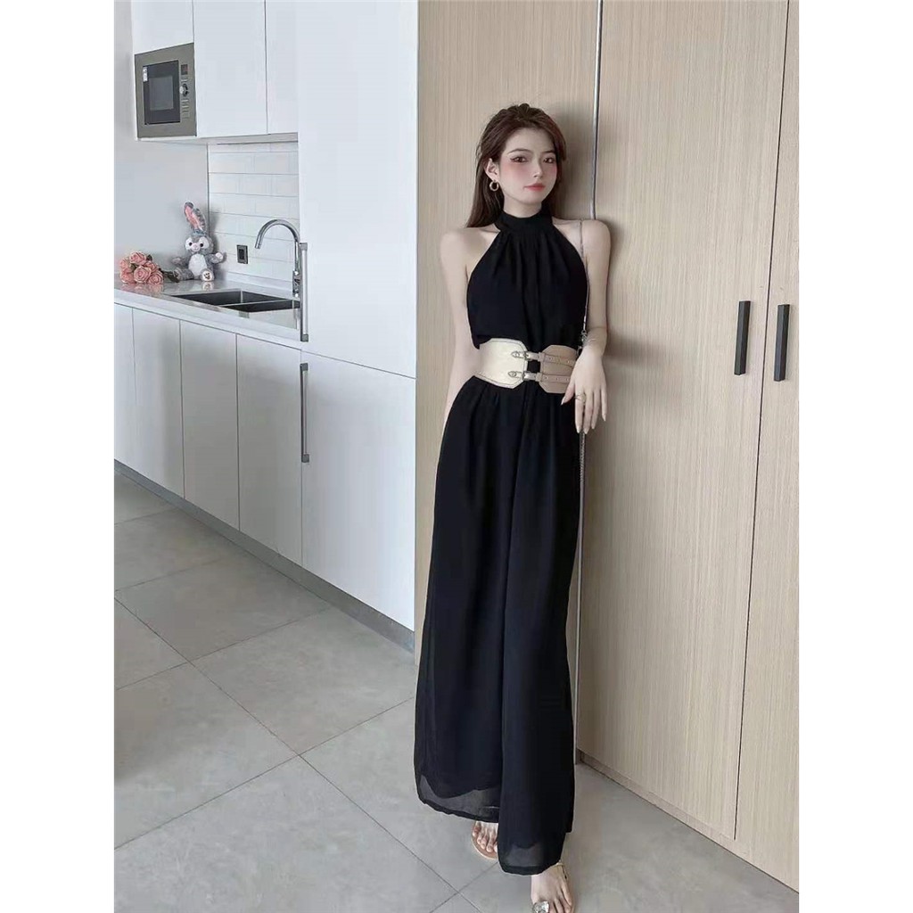 Jumpsuit Ống Rộng Cổ Yếm Thanh Lịch Cho Nữ