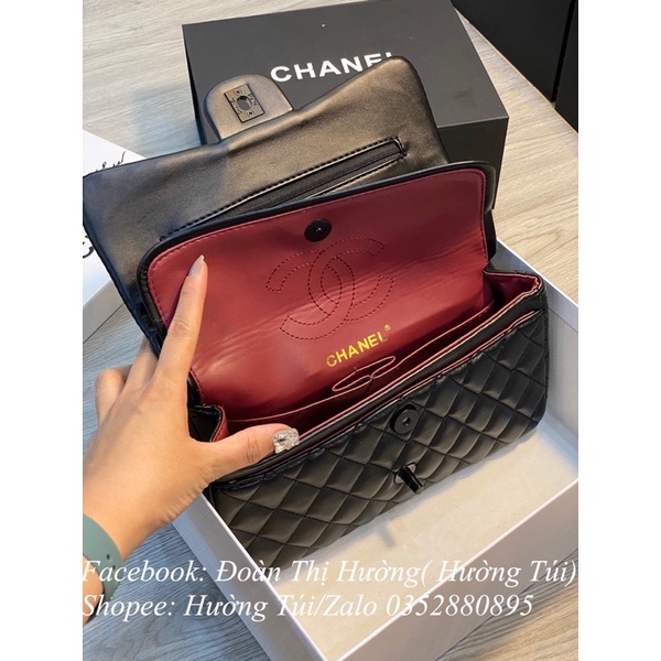 Túi Classsiccc ô trám full đen da mềm size 18,25 chanh xả(không hộp)