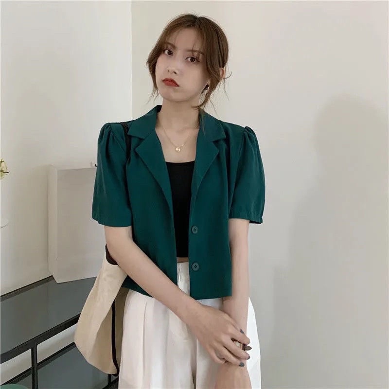 Blazer ngắn tay dáng croptop màu xanh coban hot trend | BigBuy360 - bigbuy360.vn