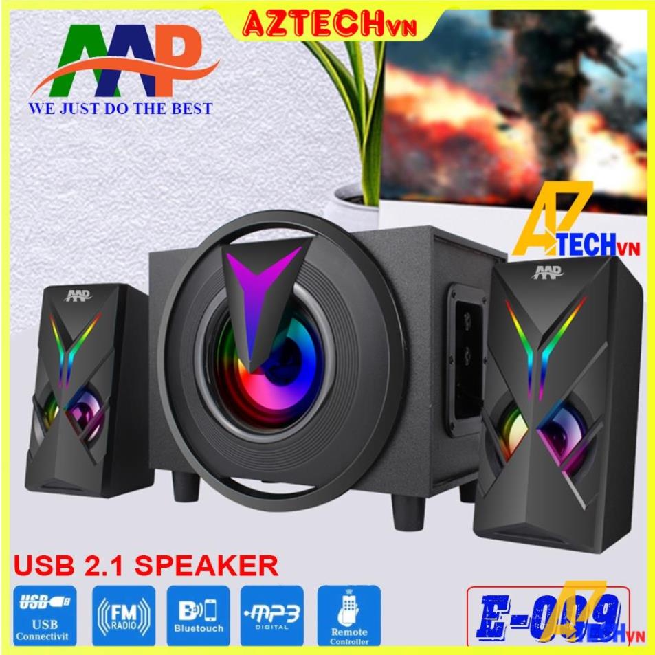 Loa máy tính vi tính laptop AAP E009 LED (AUX, Bluetooth, USB, Thẻ nhớ, FM, Remote) BASS CỰC CĂNG