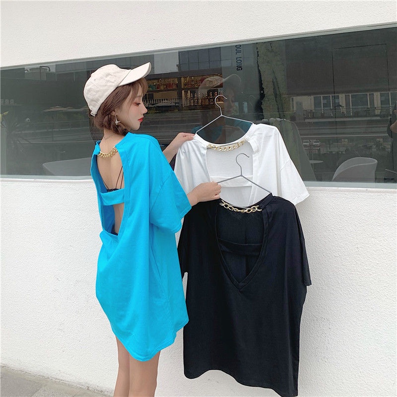 Áo thun COZOKC tay ngắn hở lưng phong cách Hàn Quốc dành cho nữ