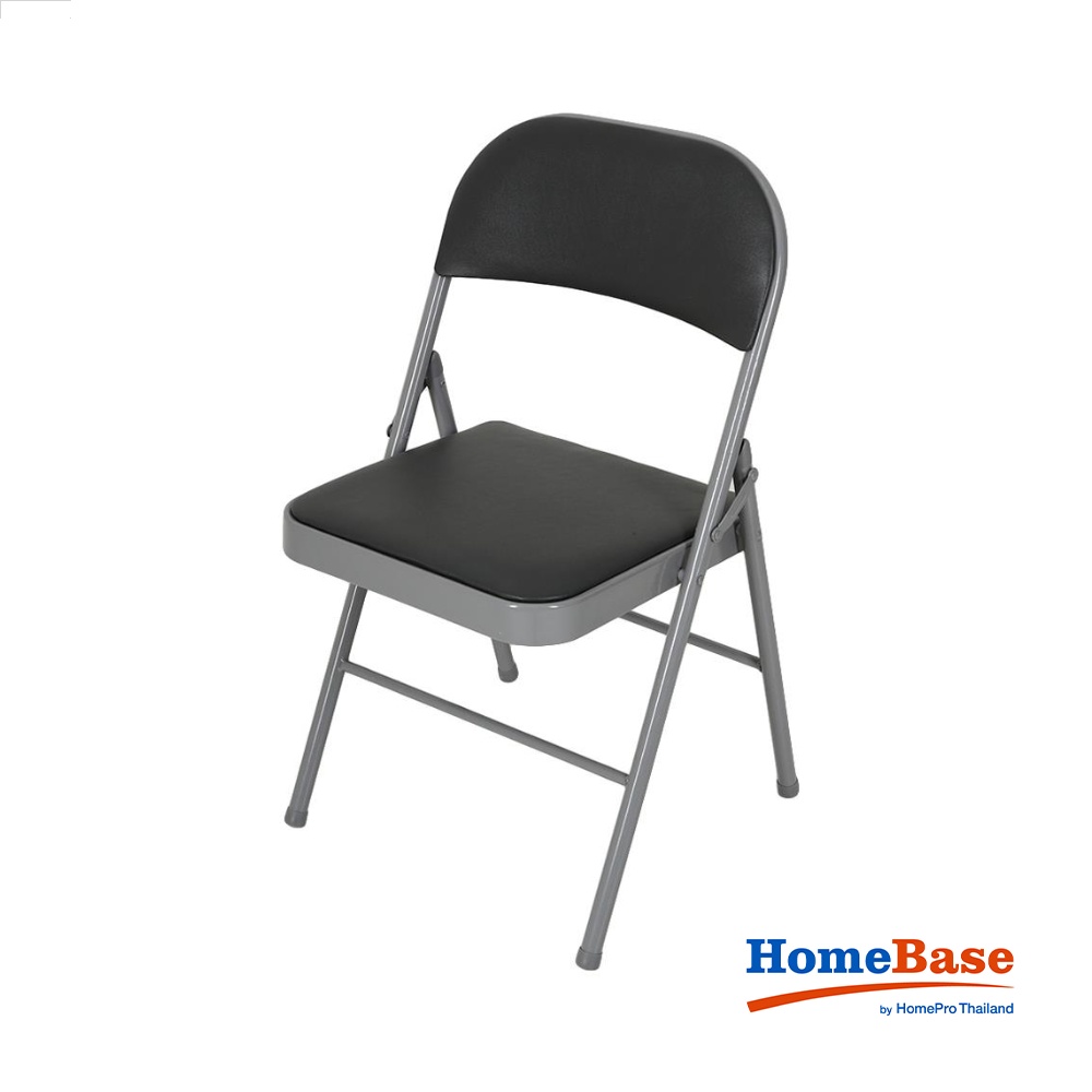 HomeBase FURDINI Ghế xếp văn phòng khung thép có đệm ngồi và tựa lưng bằng thép bọc da PU W47xH78xD45cm màu xám