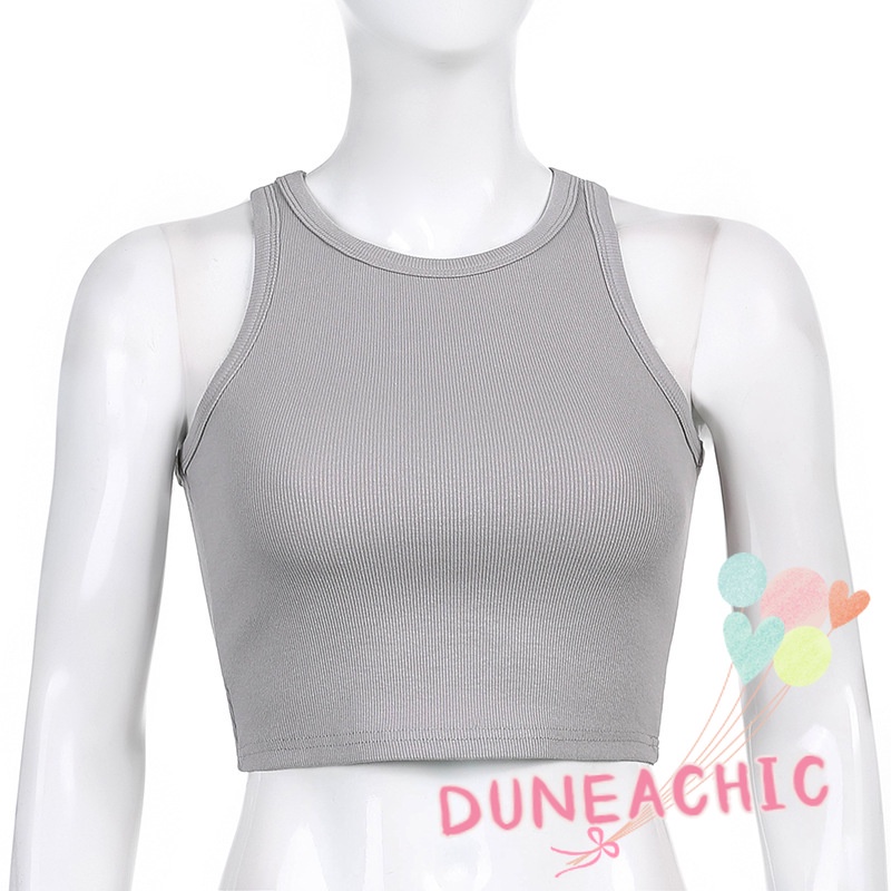 DUNEA Áo Croptop Màu Trơn Dáng Ôm Thiết Kế Đơn Giản Cho Nữ