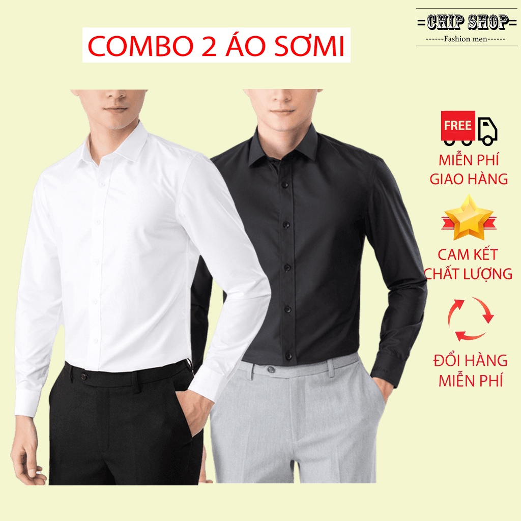 ( COMBO 2 ÁO ) Sơ mi nam Hàn Quốc dài tay 2 áo trắng + đen