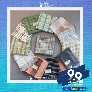 Bộ Ga Gối Cotton Tc✨m6/m8/2m - Tiệm Nhà Mêu✨ Set 3 Món Ga + 2 Vỏ Gối Cotton Basic Caro Không Phai Màu Bai Xù