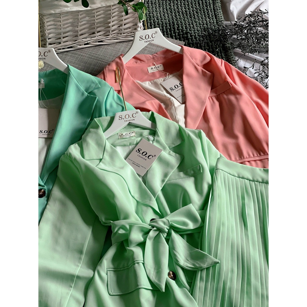 Set vest cực sang và xinh Áo khoác vest form suôn 2 lớp cực đẹp, Phối chân váy dập ly dài cực kì xịn xò - Yubishop YBLMS