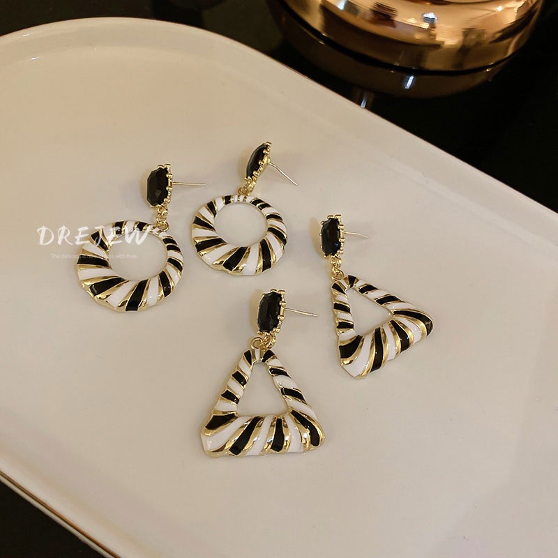 DREJEW Bông Tai Họa Tiết Kẻ Sọc Đính Đá Cao Cấp Phong Cách Thời Trang Mới 2022 Hàng Bán Chạy 1