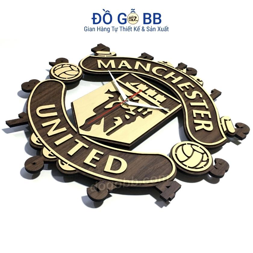 Đồng hồ logo MANCHESTER UNITED MU treo tường decor bóng đá bằng gỗ làm quà tặng sinh nhật nam bạn trai chồng, Đồ Gỗ BB