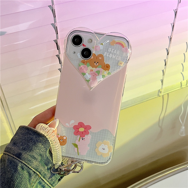Ốp lưng iphone Ốp Điện Thoại Tpu Hình Gấu Trái Tim Lớn Có Dây Đeo Cho iPhone 13 11 14proPro 7 8 Xr XsmaxPlus Pro Max Max Dinuo case