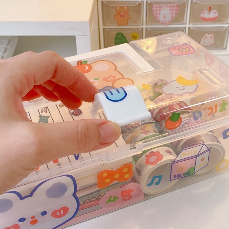 Hộp Đựng Mỹ Phẩm Bằng Nhựa Trong Suốt Sức Chứa Lớn Họa Tiết Hoạt Hình Dễ Thương