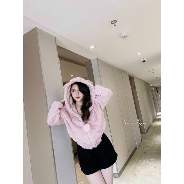 Áo khoác mũ lông gấu