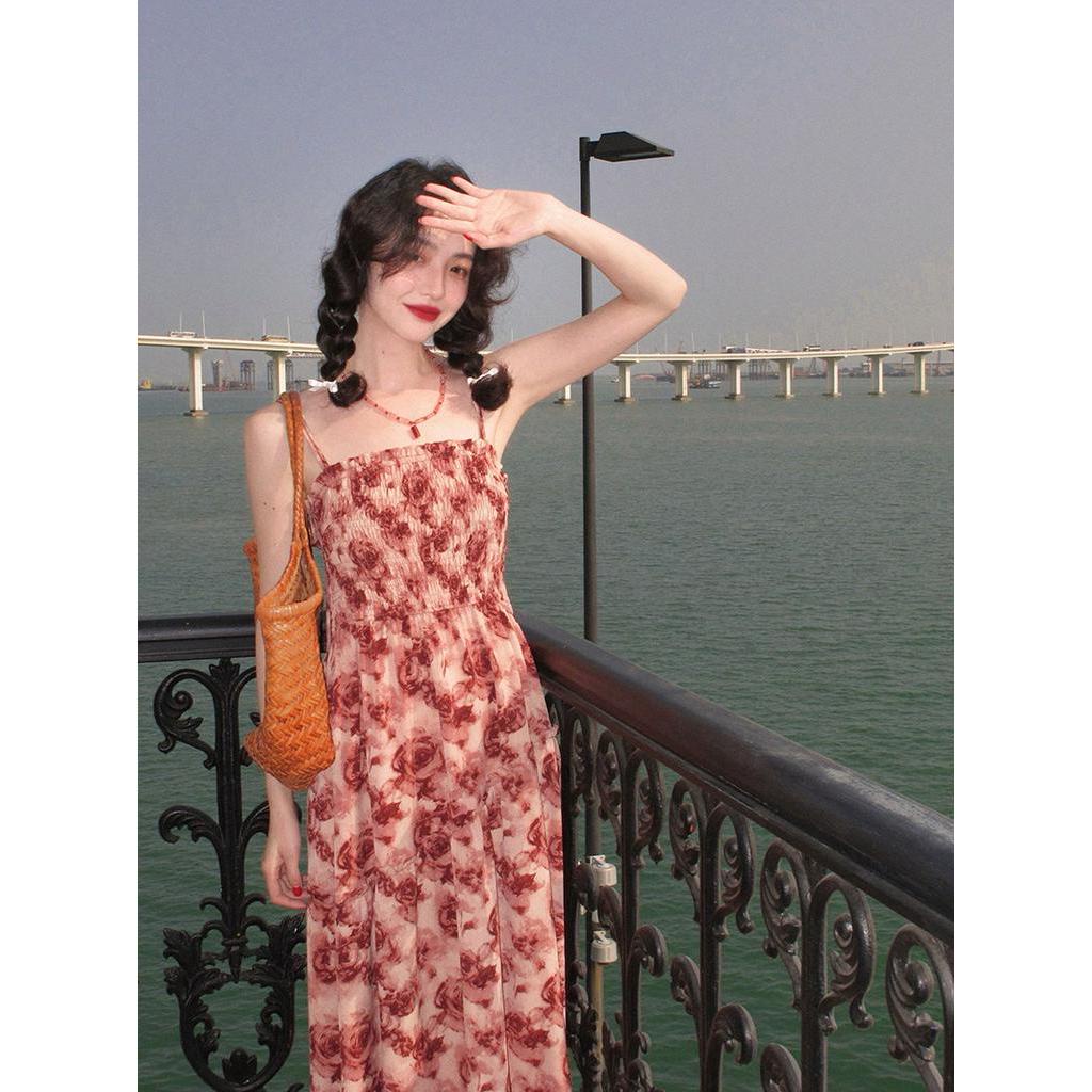 63233 Váy Địu In Hoa Hồng Cổ Điển