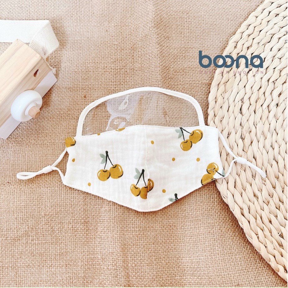 Khẩu trang chất xô Muslin Organic 4 lớp có kính chắn giọt bắn cho bé 0/2y