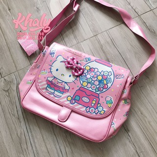 Cặp đeo chéo 2 ngăn hình Hello Kitty Fresh Punch màu hồng lợt cho học sin bé gái (Thái Lan) - KTP282 - (30x10x24cm)
