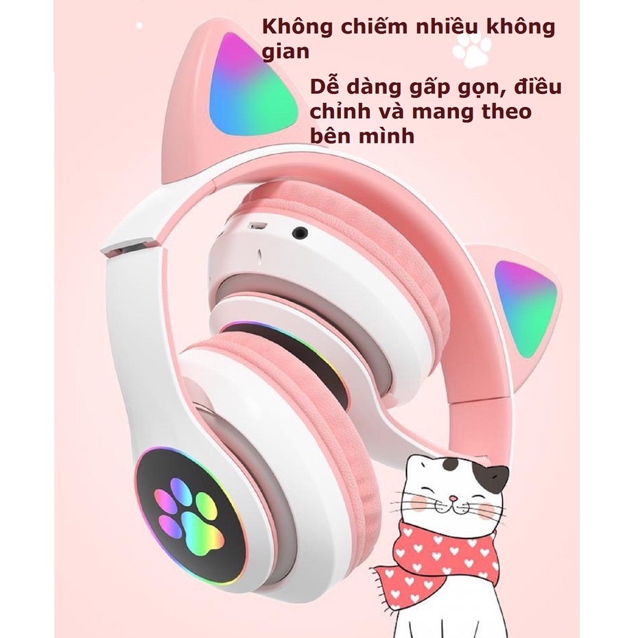 Tai nghe bluetooth B39 tai mèo Headphone chụp tai có mid đèn led đổi màu âm thanh chất lượng