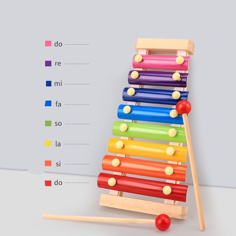 ĐỒ CHƠI ĐÀN TƠ RƯNG GỖ 8 PHÍM CHO BÉ - KÈM DỤNG CỤ GÕ
