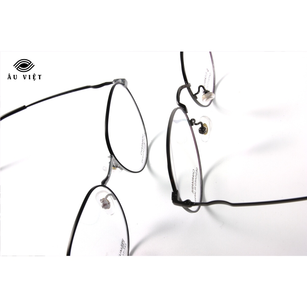 Gọng kính kim loại titanium nam nữ unisex dáng tròn Charmaine CH-70010 màu bạc/xám tro Full box