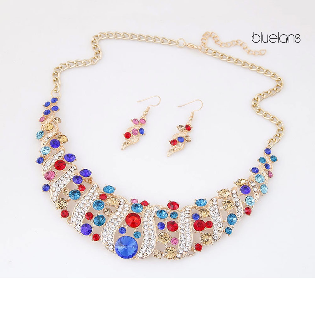 Bộ Khuyên Tai Kim Loại Đính Đá Quý Nhân Tạo Phong Cách Âu Mỹ Thời Trang