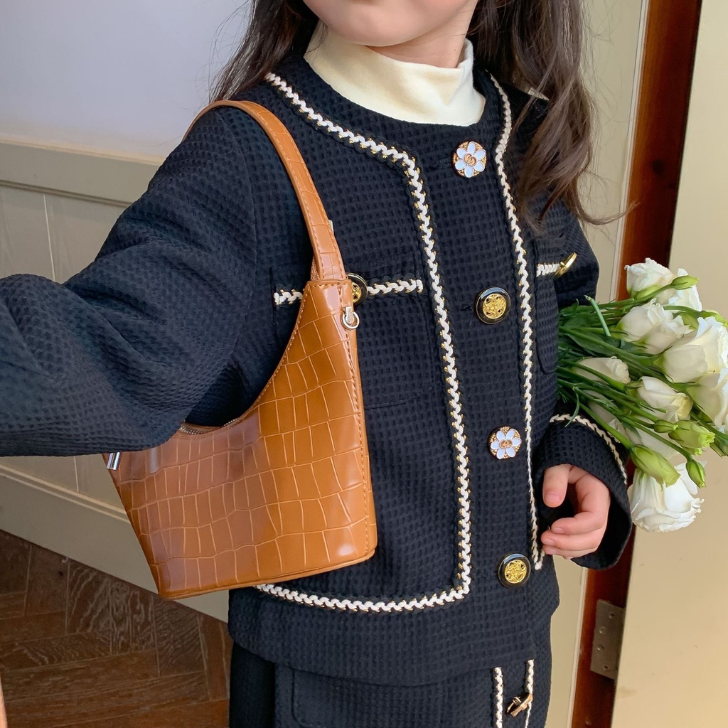 Set áo và chân váy Tweed viền nổi sang trọng cho bé S863