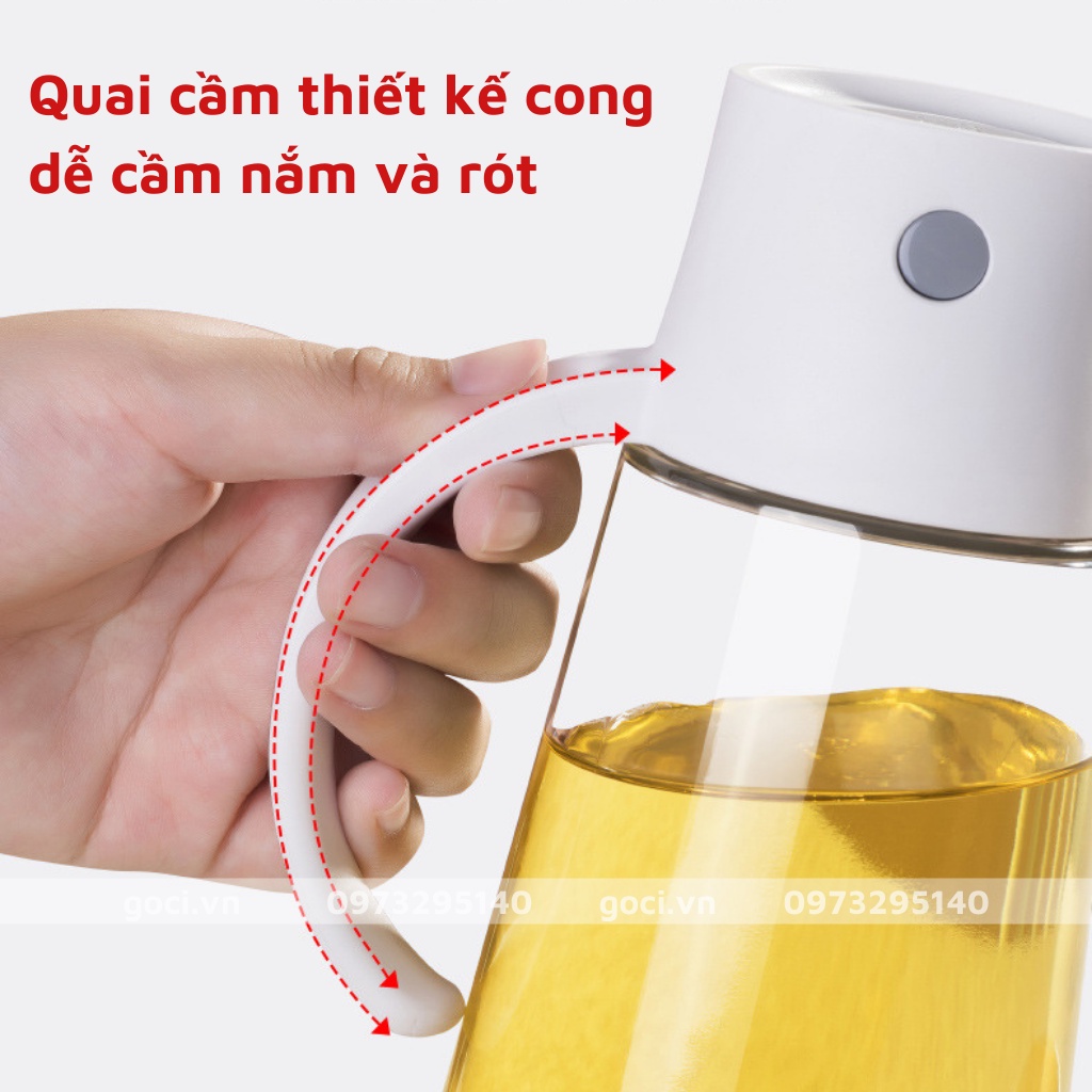 Bình đựng dầu ăn thủy tinh có chia vạch tay cầm dung tích 650ml tiện ích cho nhà bếp xinh