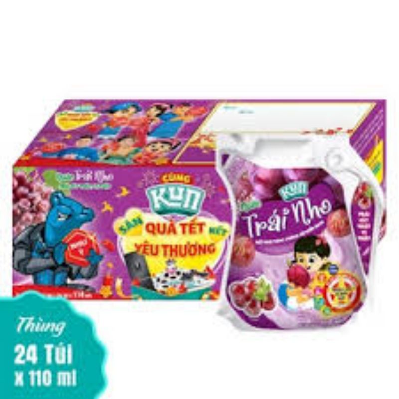 Thùng 24 túi sữa trái cây LiF Kun hương nho 110ml