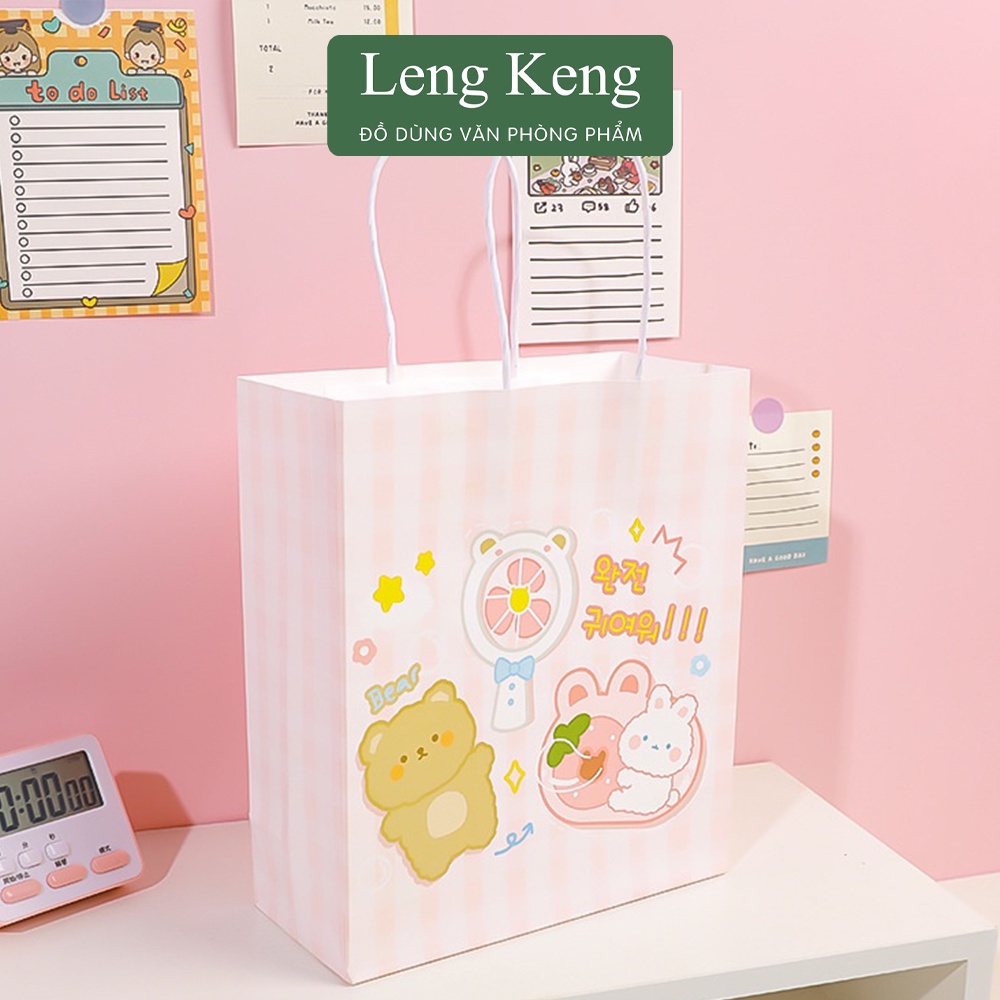 Túi mini kraft giấy quai xách văn phòng phẩm Leng Keng đựng quà tặng