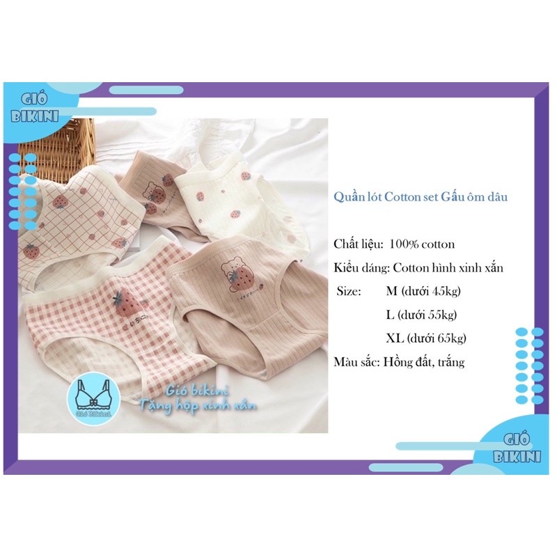 Quần Lót Nữ Dễ Thương cotton siêu mềm. Quần Chip loại 1 hình dâu tây cotton xinh xắn