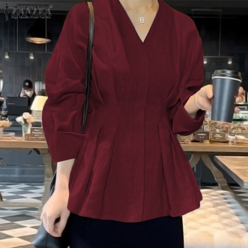 Áo kiểu Zanzea dài tay cổ chữ V thời trang cho nữ